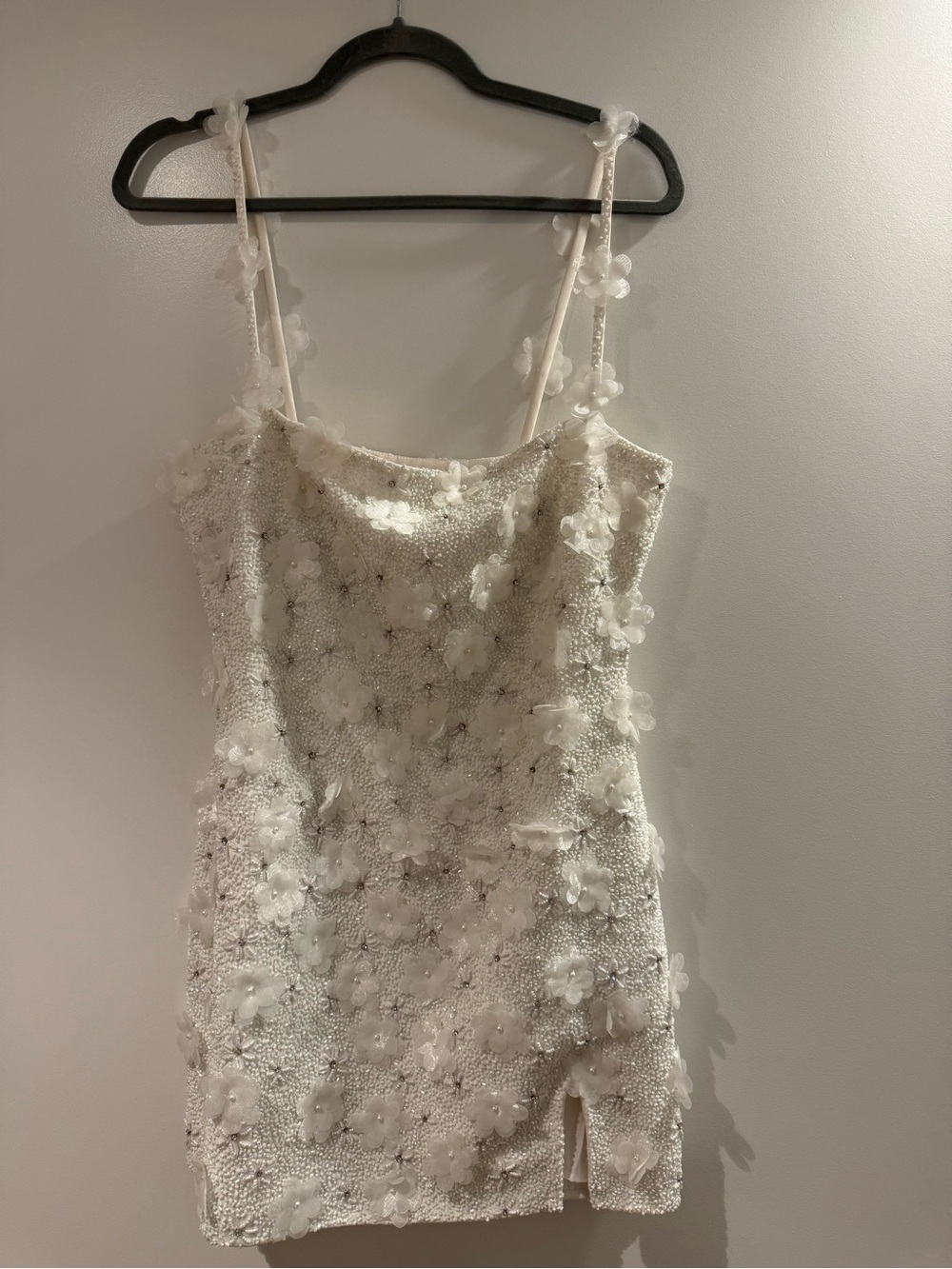 Lovers + Friends Ivory 3D Floral Beaded Mini Slip Dress